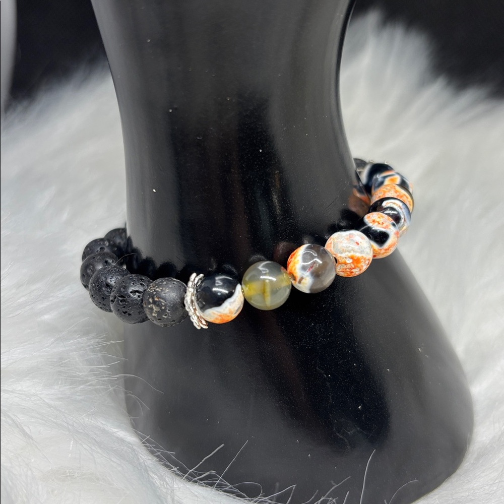 Handmade Volcano Agate and Lava Stone Stretch Bracelet goth cottagecore